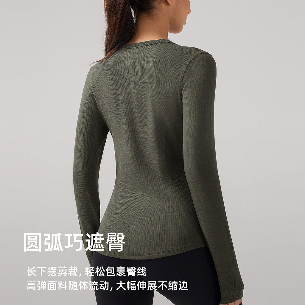 Nulr圆领长袖女裸感贴合健身T恤透气速干抗菌瑜伽服显瘦运动上衣