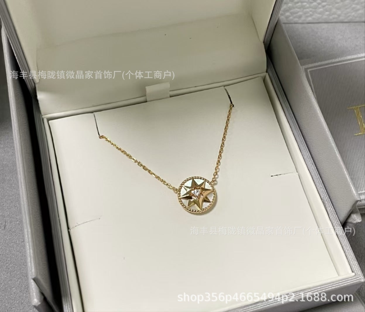 D家高版本新款满钻罗盘项链白贝母八芒星幸运罗盘项链厂家直销