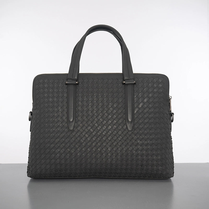 X&BV公文包男商务简约大容量男士包包编织真皮男包单肩包手提包潮