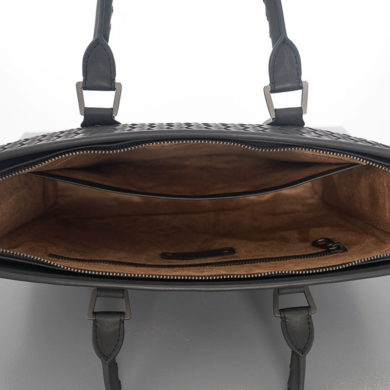 X&BV公文包男商务真皮手提包男士单肩斜挎包横款编织青年休闲包包