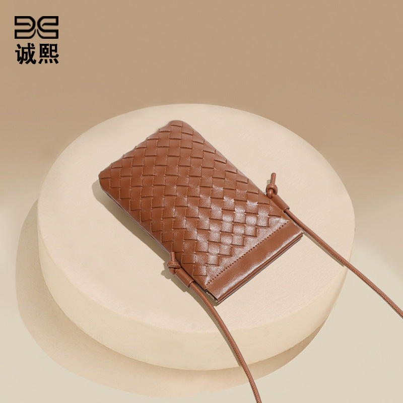 简约时尚新款迷你手机包手工编织包潮流复古小零钱包单肩斜挎女包