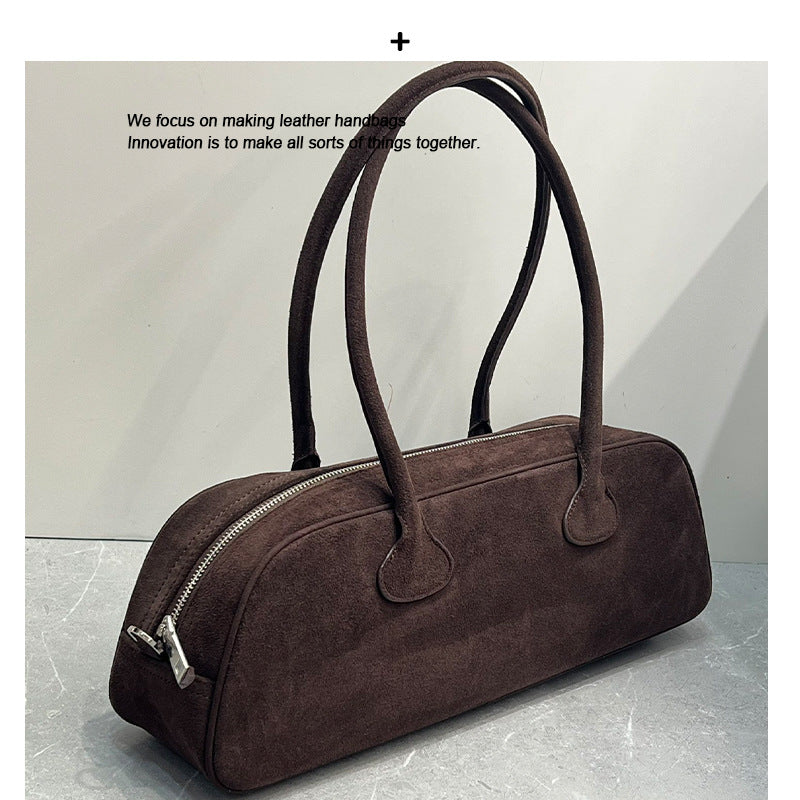 韩国包小姐 手提包复古鹿皮绒拉链式腋下单肩包高级感波士顿包秋