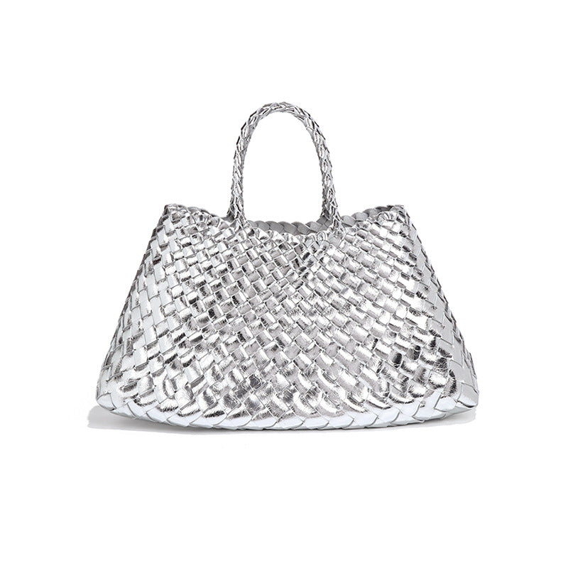 高级感纯色大容量子母手提包纯手工编织女包复古潮流菜篮子托特包