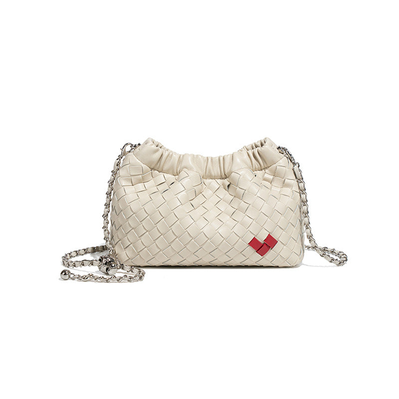 新款编织皱褶云朵包时尚休闲百搭小香风斜跨包小众设计爱心单肩包