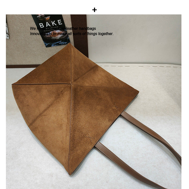 小众高级感磨砂牛皮手提包2024秋冬复古几何托特包单肩包斜挎包潮