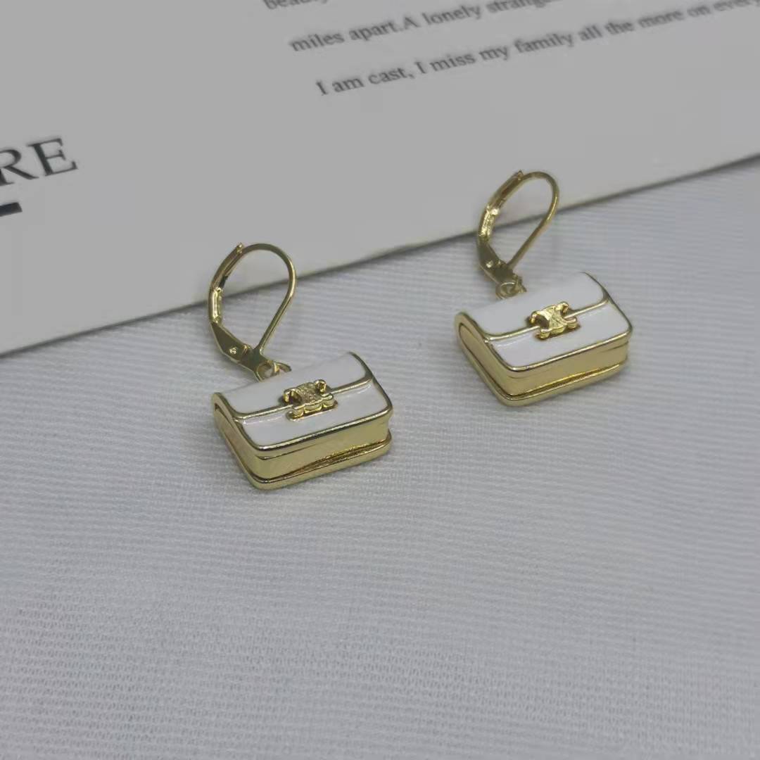 赛家21新款白色珐琅包包耳环女高级感气质凯旋门Celi风公文包耳扣