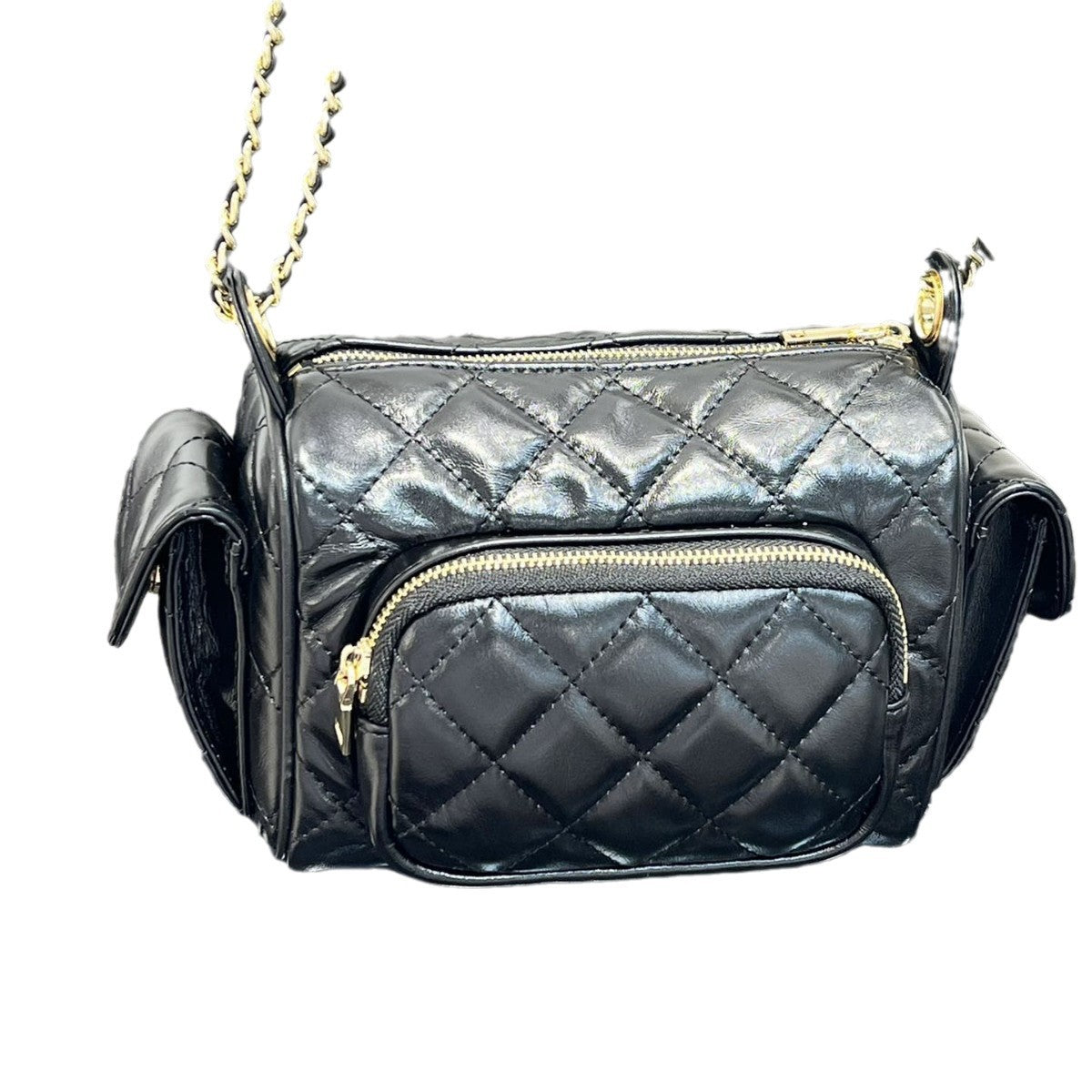 24k小香风菱格链条多口袋相机包羊皮单肩斜挎女包保龄球包炸药包