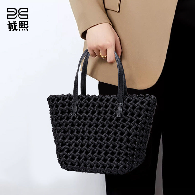 新款潮流单肩斜挎子母包风车结手工编织包包时尚休闲菜篮子手提包