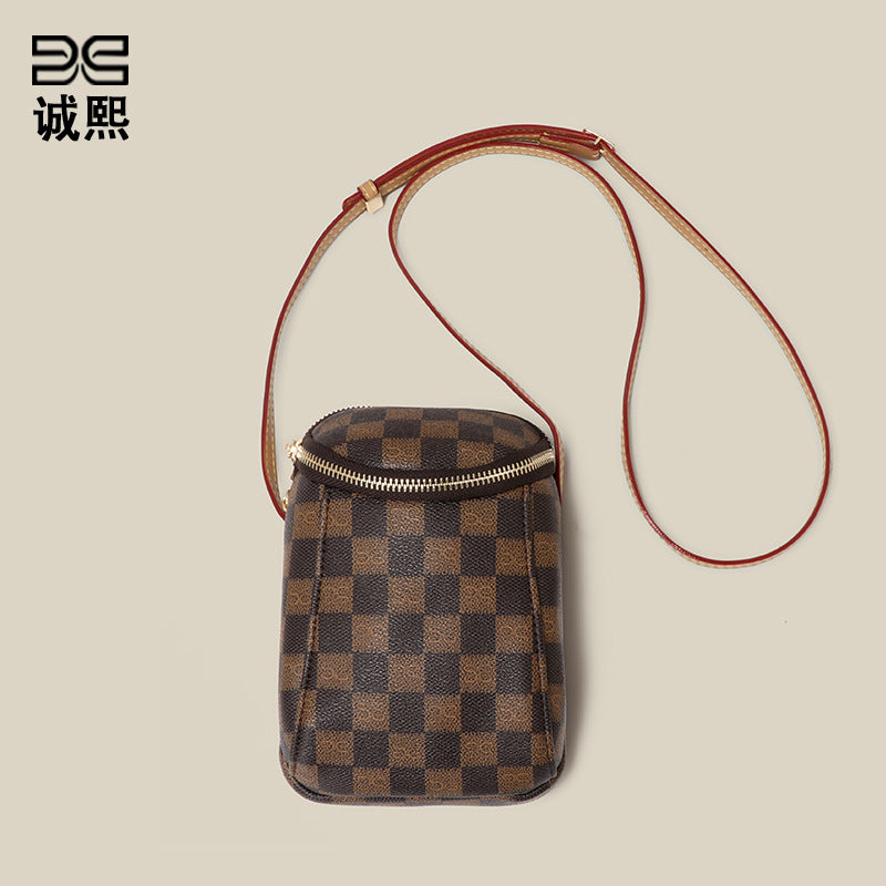 新款贝雷棋盘格手机包迷你可爱休闲女包时尚潮流单肩包复古斜挎包