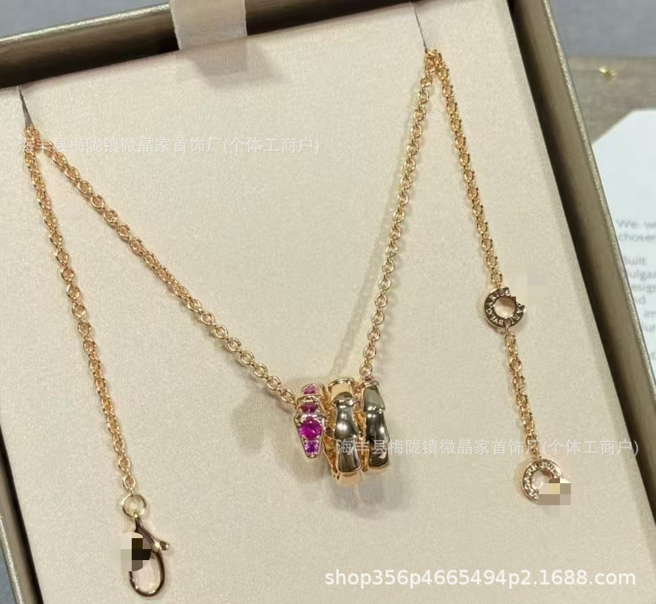 高版宝家新款满钻蛇形项链银镀18k玫瑰金蛇骨带钻轻奢设计锁骨链