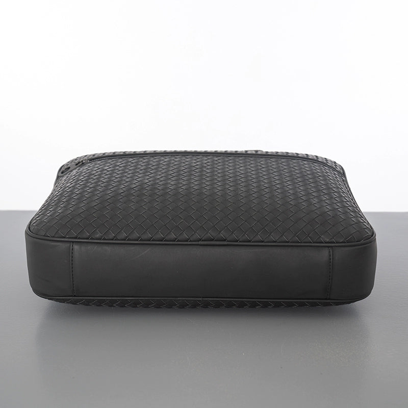 X&BV公文包男商务简约真皮手提包横款编织男士单肩斜挎包大容量潮