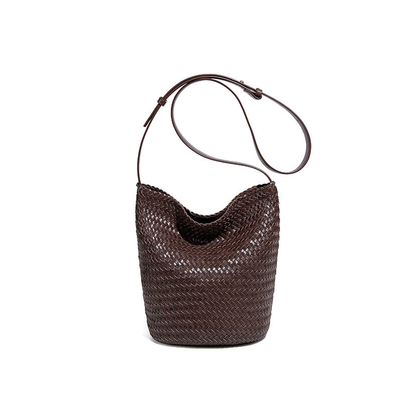 亚马逊爆品2025新款手工编织包时尚百搭水桶包日常通勤斜挎包女包