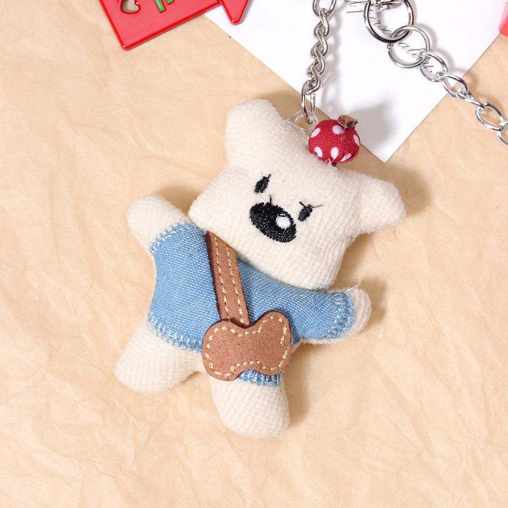 棉花毛绒小熊包包挂饰挂件时尚简约轻奢风百搭挂饰彩色串珠滑板车