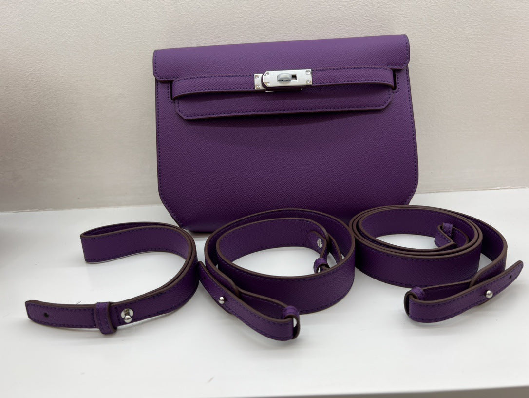 2023新款手掌纹牛皮凯莉包腋下包女单肩斜挎包复古通勤跳舞包真皮