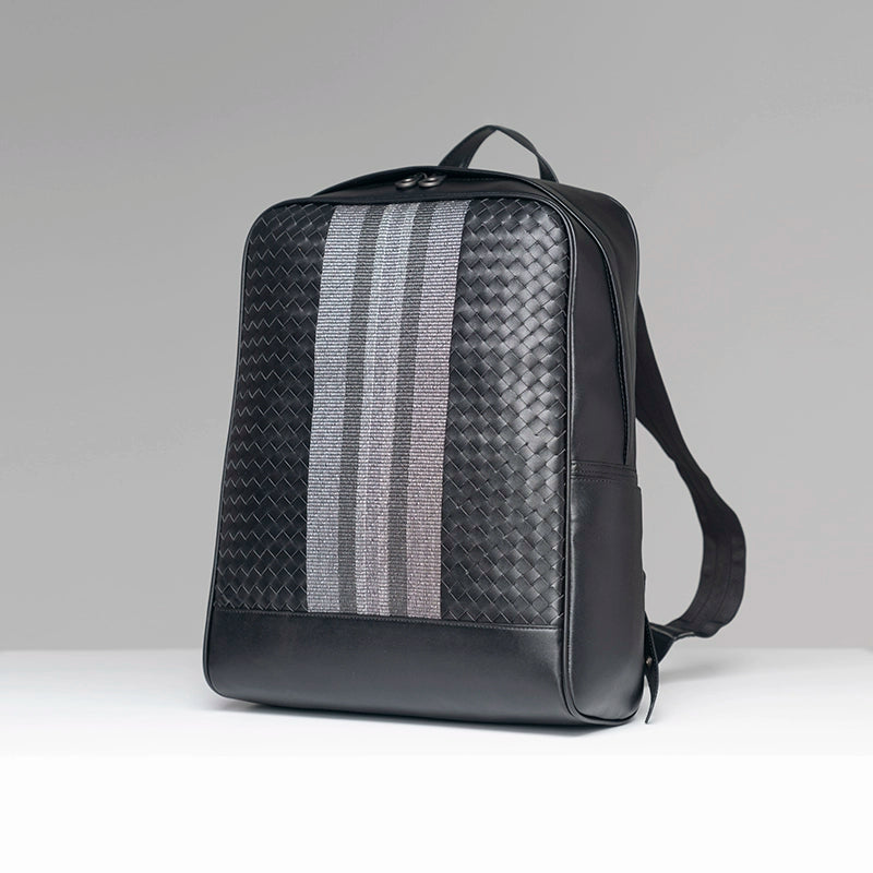 X&BV真皮男士双肩包休闲大容量时尚背包编织商务书包男包旅行潮流