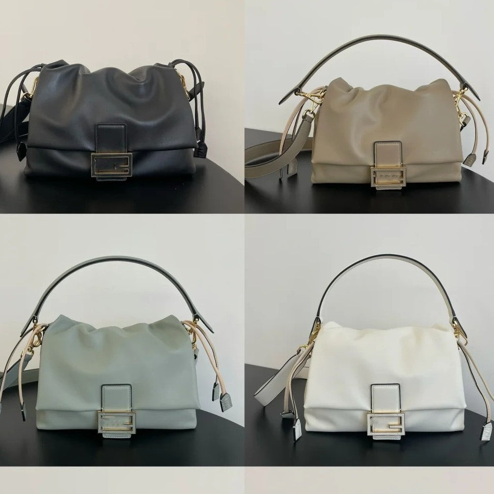 25新款法棍复古时髦抽绳腋下包轻奢高级翻盖云朵包软牛皮单肩包