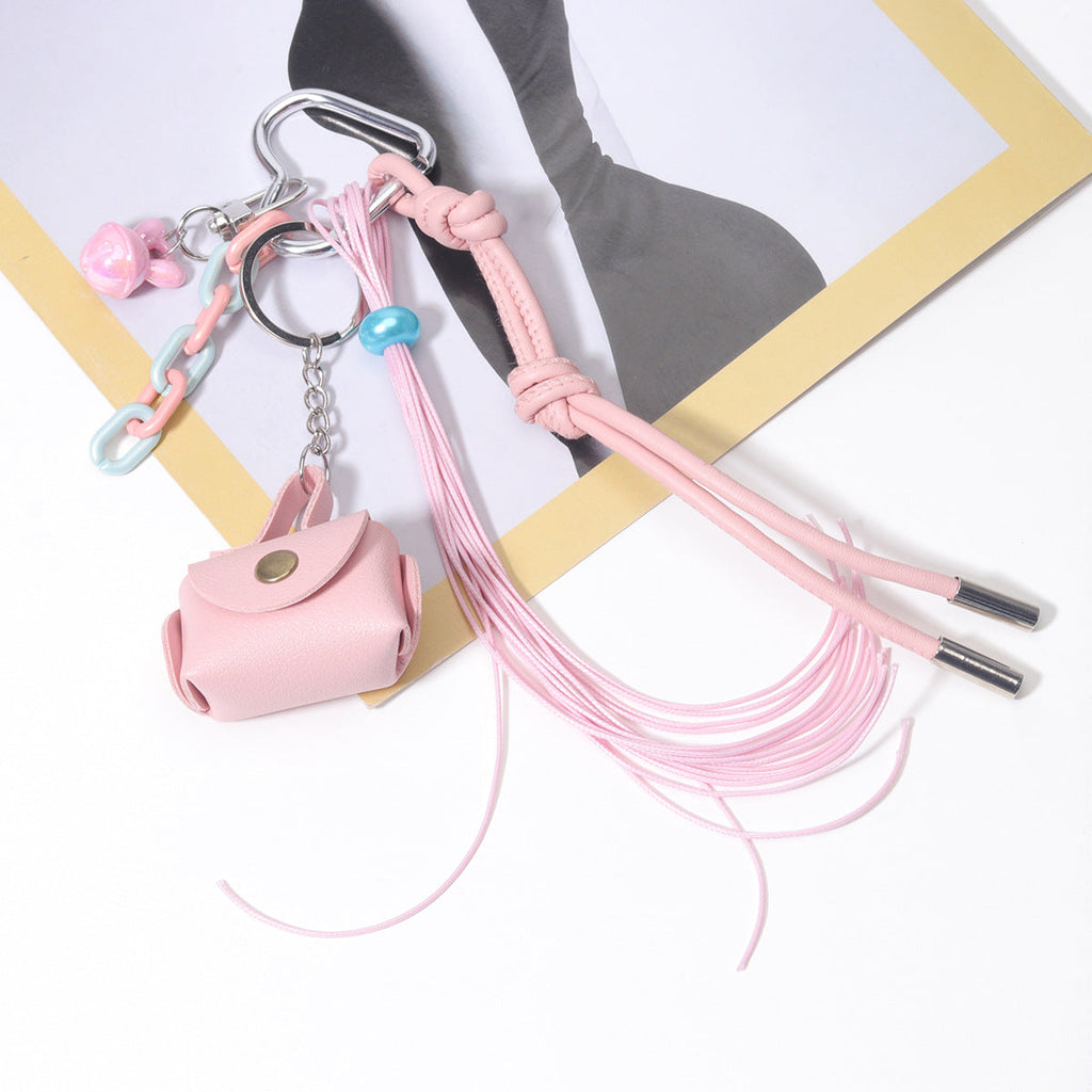 跨境货源PU皮革包包挂件挂饰皮绳编织绳miu系钥匙扣登山扣定制