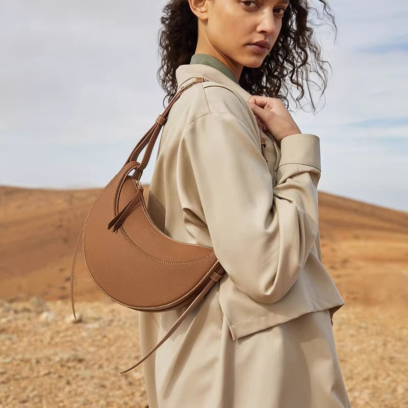 潮 poleno包月牙腋下包法国paris月亮包单肩斜挎包女真皮马鞍包女