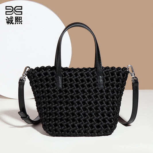 新款潮流单肩斜挎子母包风车结手工编织包包时尚休闲菜篮子手提包