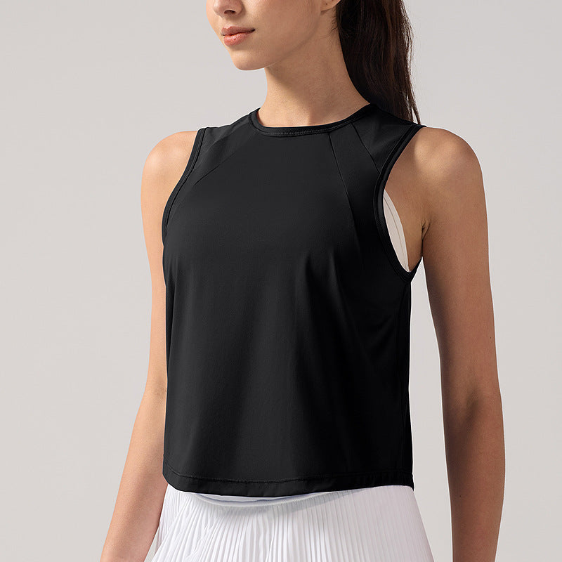 lulu短款运动背心女网纱芯吸速干透气无袖瑜伽服上衣休闲圆领罩衫