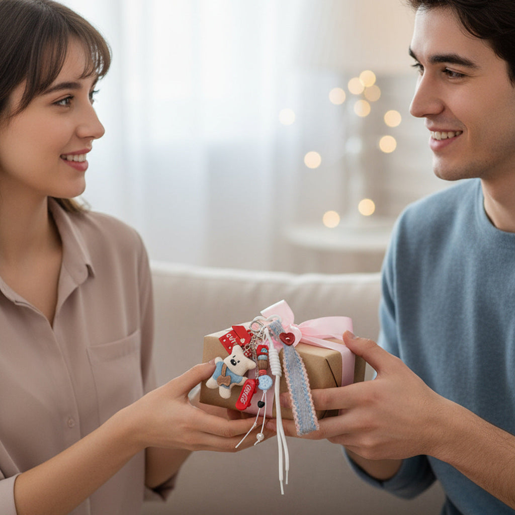 棉花毛绒小熊包包挂饰挂件时尚简约轻奢风百搭挂饰彩色串珠滑板车