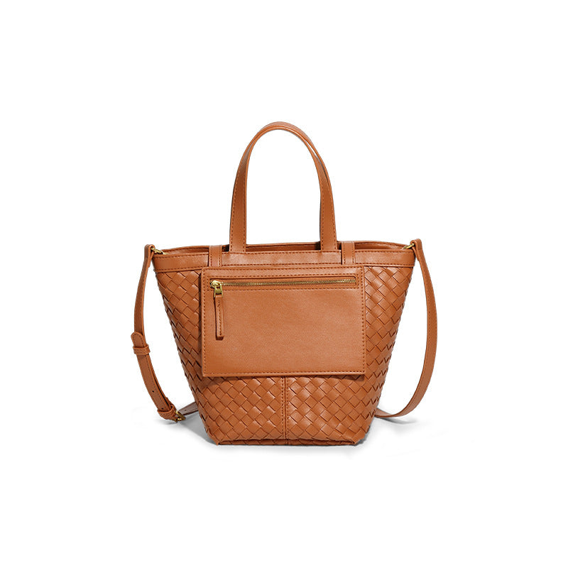 二合一手工编织包包秋冬复古大容量手提水桶包通勤百搭单肩斜挎包