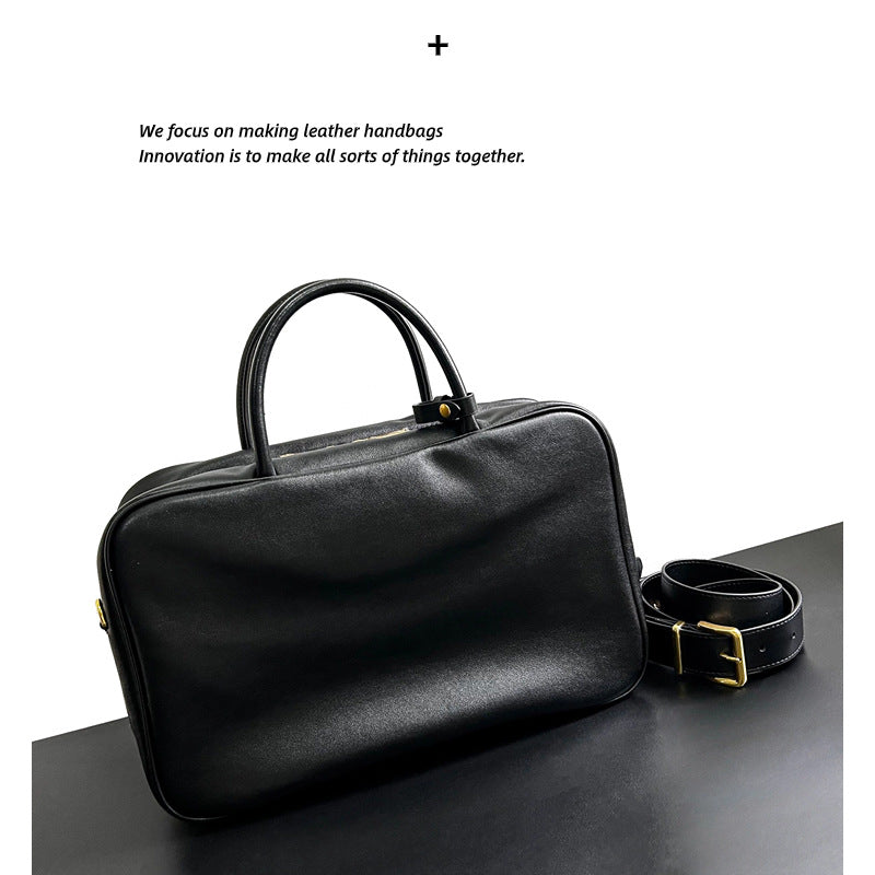 2023新款复古做旧公文包大容量通勤电脑包单肩斜挎真皮保龄球女包