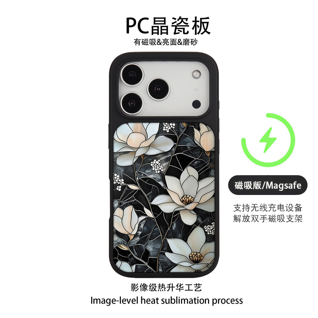 外贸跨境花朵适用苹果16pro晶瓷手机壳iPhone17亚克力PC磨砂防摔