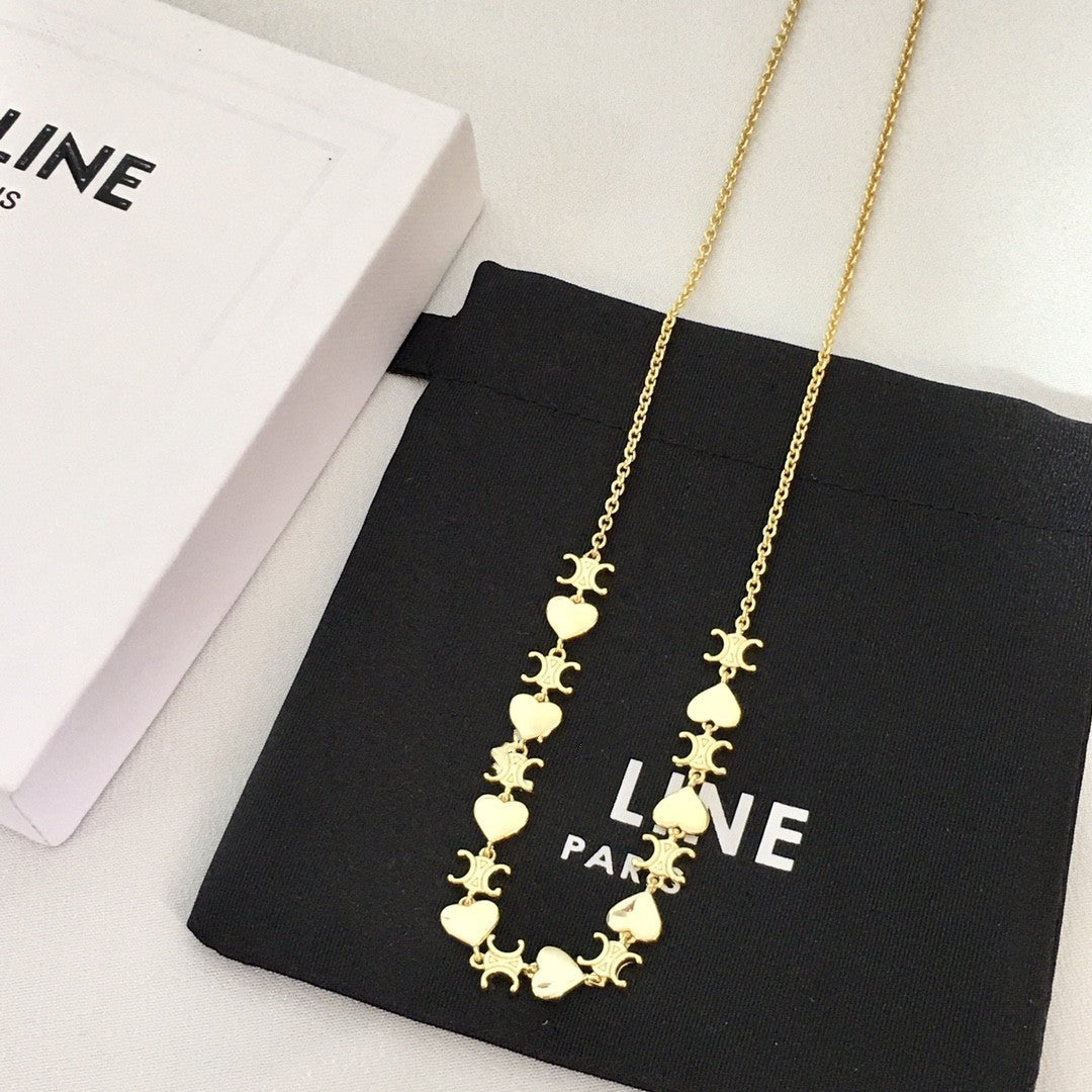 赛家21新款心形凯旋门项链女高级感气质颈链铜镀金光面爱心锁骨链