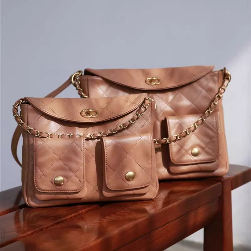 2025新款小香风包包百搭嬉皮hobo邮差包真皮斜挎包女大容量单肩包