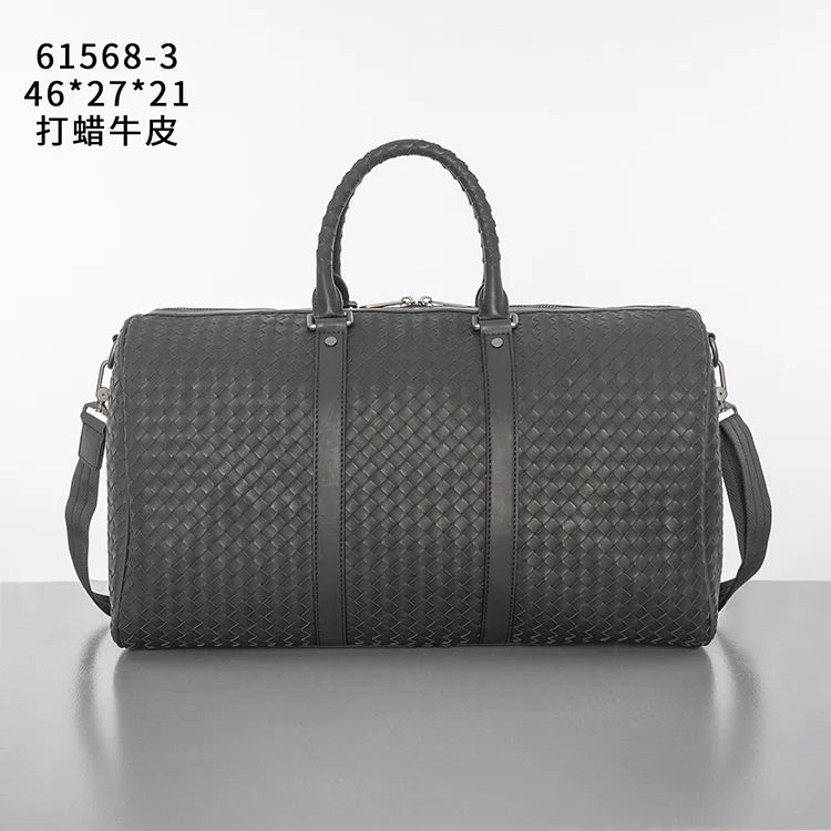 X&BV潮牌真皮男包旅行包单肩包斜挎包韩版大容量手提包背包男编织