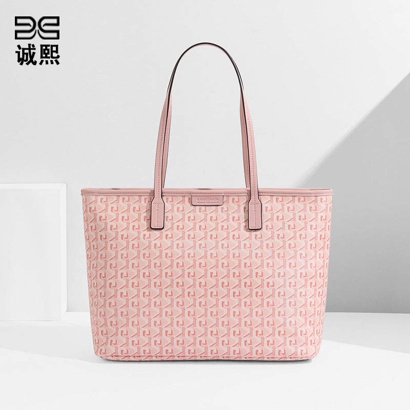 新款简约休闲手提单肩女包上班通勤百搭软皮大容量狗牙子母托特包