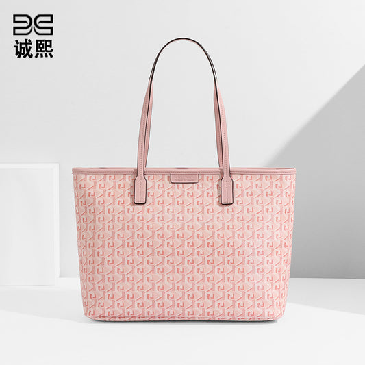 新款简约休闲手提单肩女包上班通勤百搭软皮大容量狗牙子母托特包