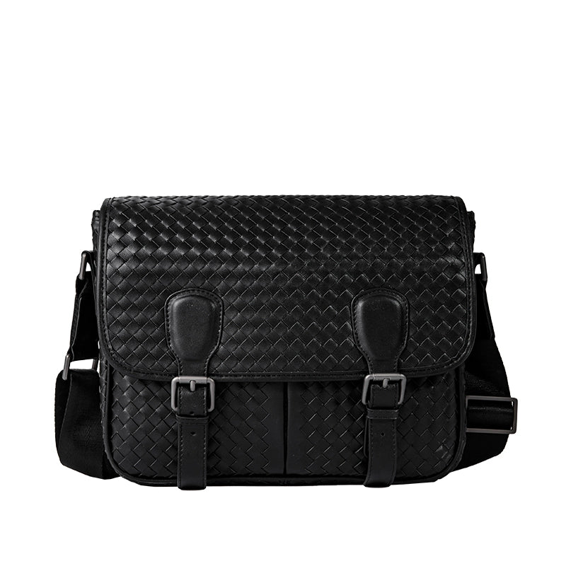 X&BV男士包包单肩斜挎包真皮休闲编织牛皮翻盖时尚青年背包邮差包