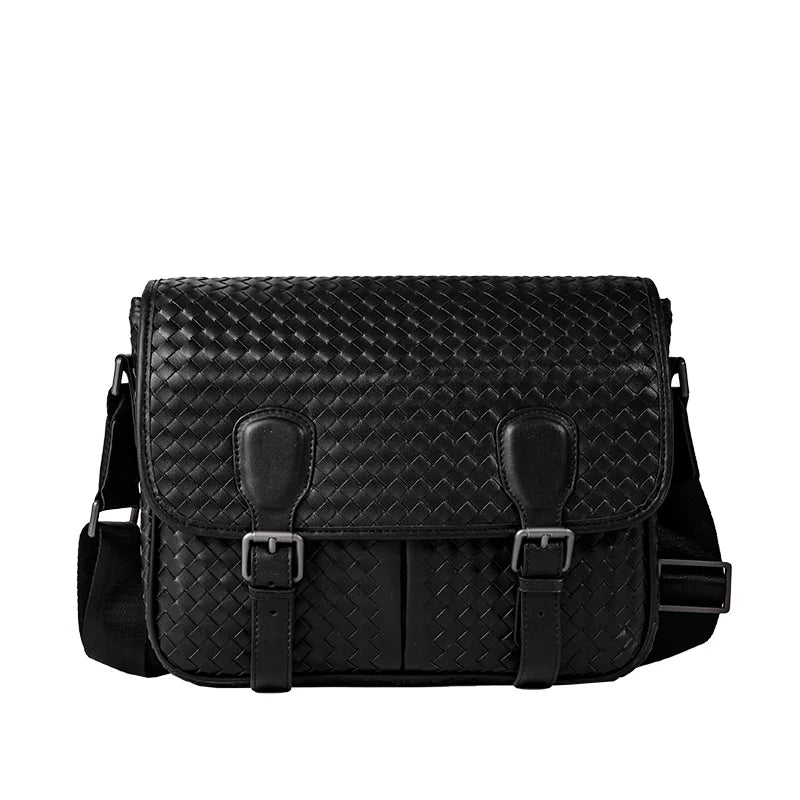 X&BV男士包包单肩斜挎包真皮休闲编织牛皮翻盖时尚青年背包邮差包