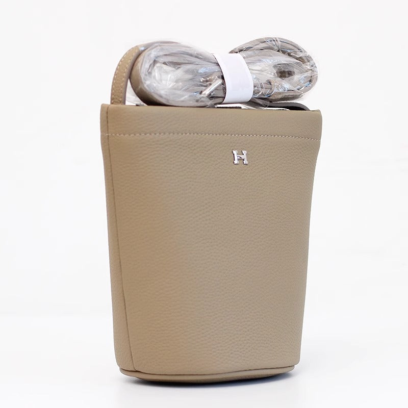 软头层牛皮托特水桶包简约高级时尚真皮单肩斜挎拉链小包包女包潮