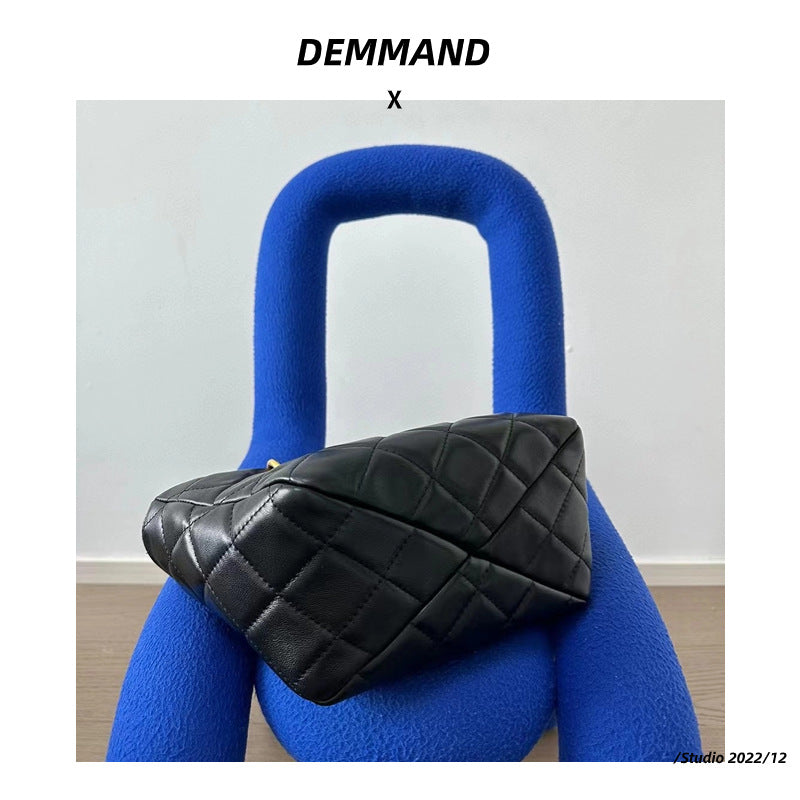 新款真皮菜篮子包时尚复古菱格手提包休闲百搭单肩斜挎托特包女