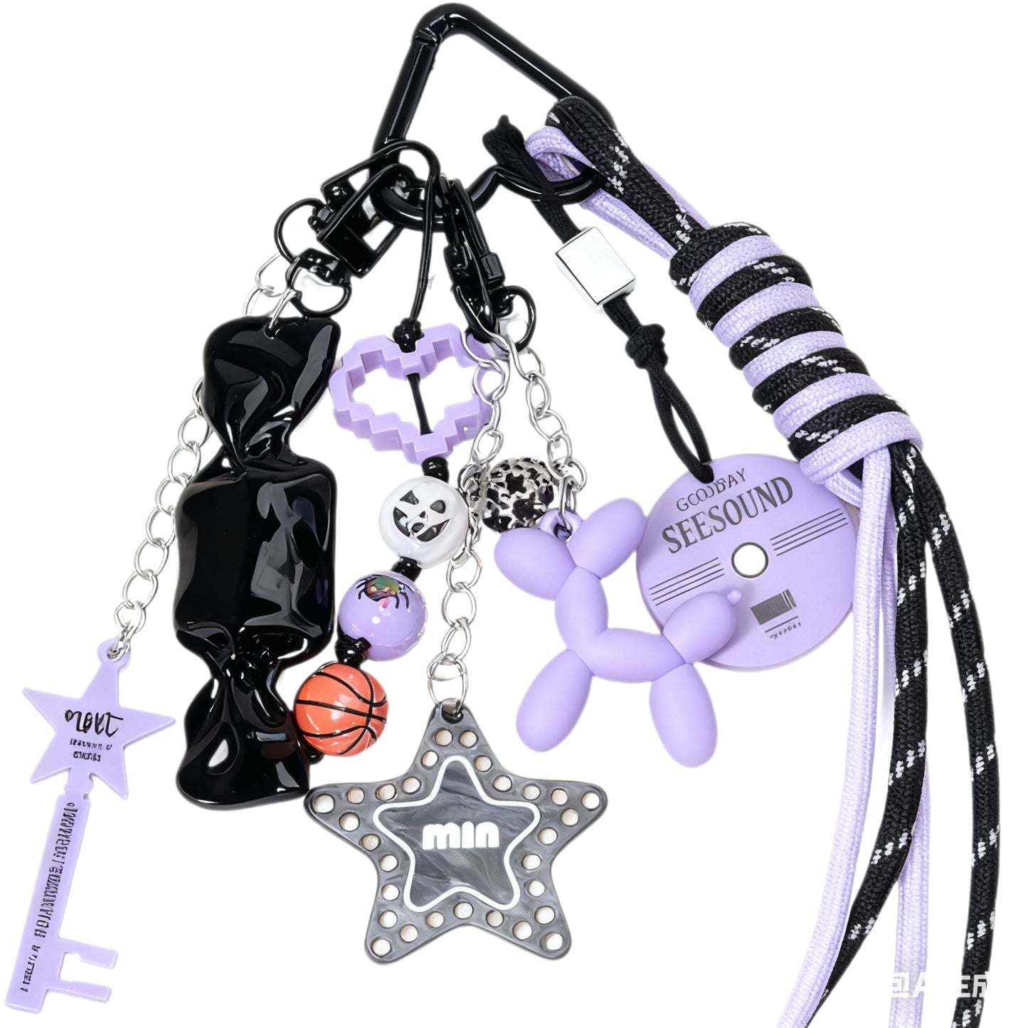 亚马逊网红爆款彩色尼龙绳万圣节串珠钥匙扣挂件情侣款包包挂绳