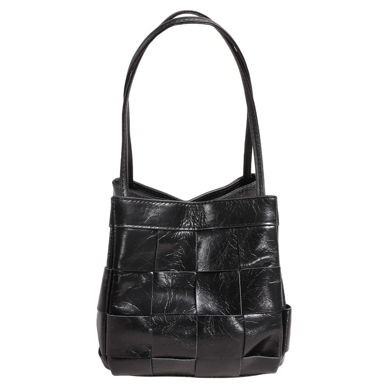 真皮编织菜篮子包女简约水桶包高级感手提翅膀包腋下小方单肩包