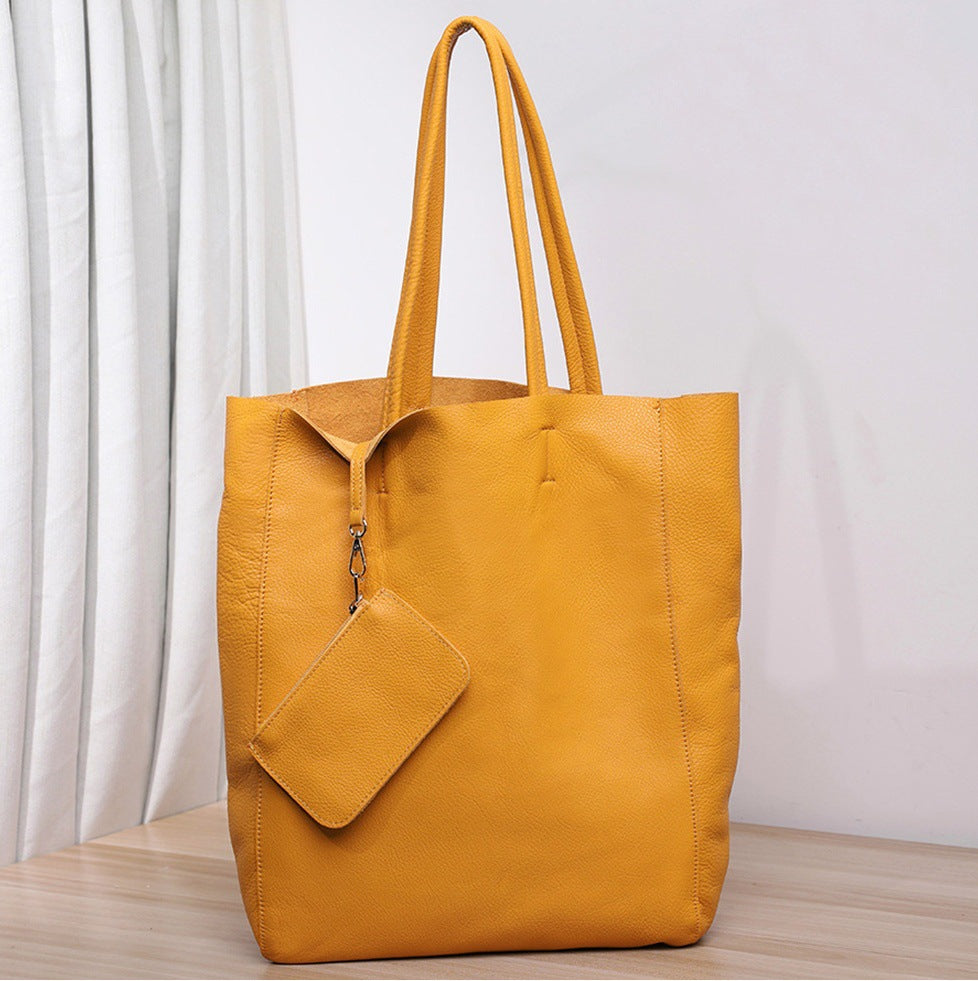 韩版大容量通勤包妈咪购物包牛皮简约真皮托特包单肩斜跨笔记本包