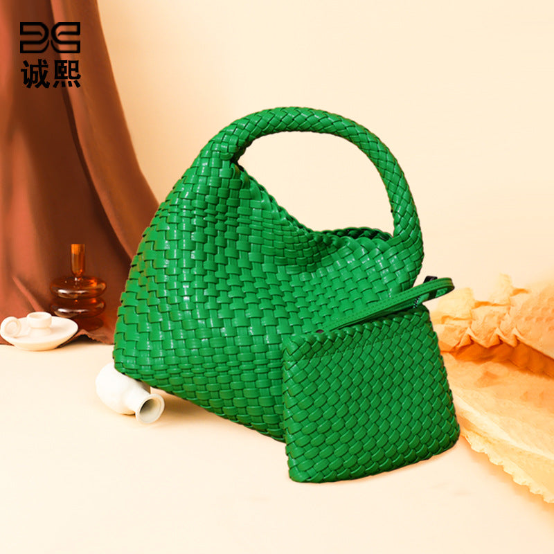 女包工厂2025新品手工编织包包女单肩斜挎腋下手提时尚子母托特包