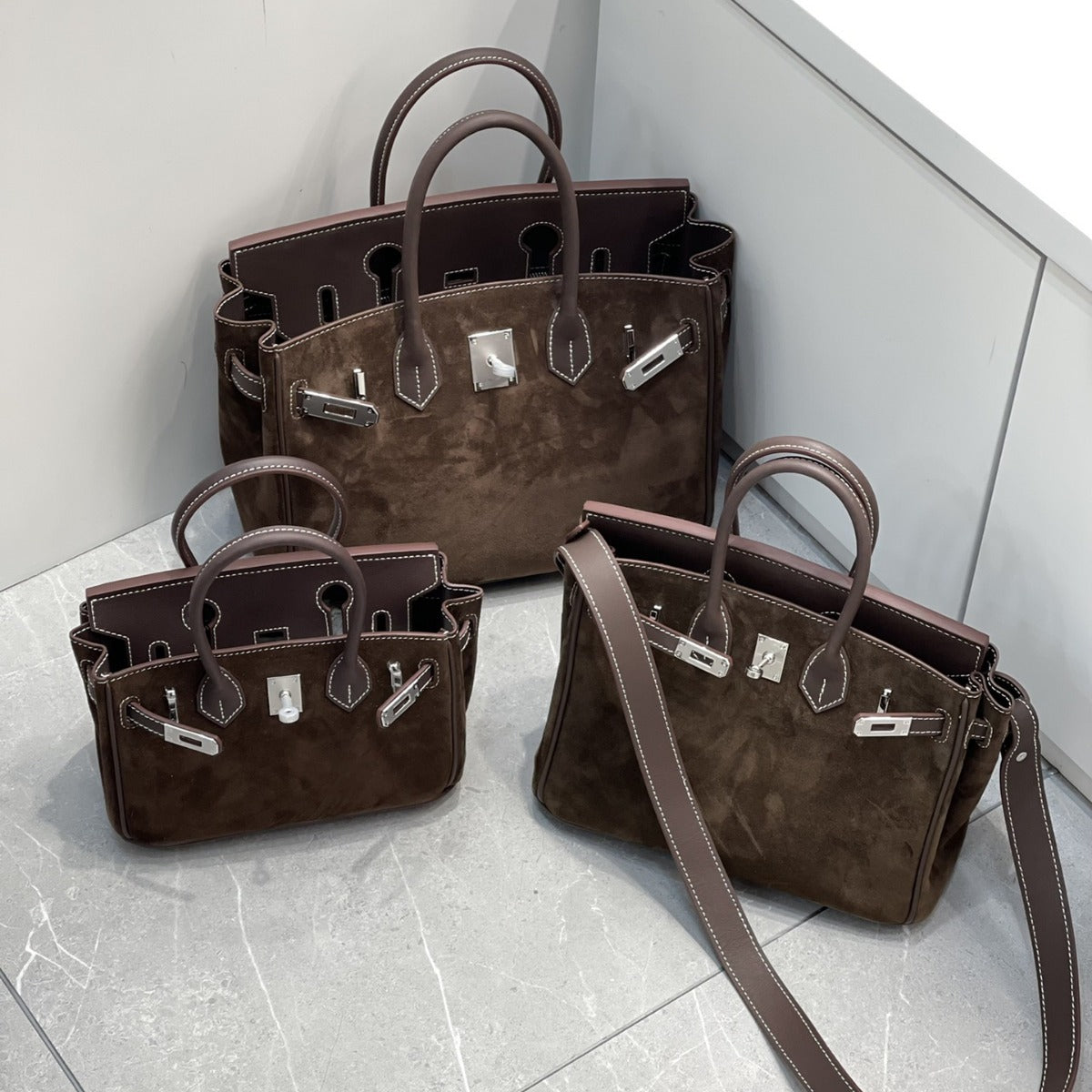 美拉德 铂金麂皮配牛皮包包女秋冬高级感手提包 潮百搭单肩斜挎包