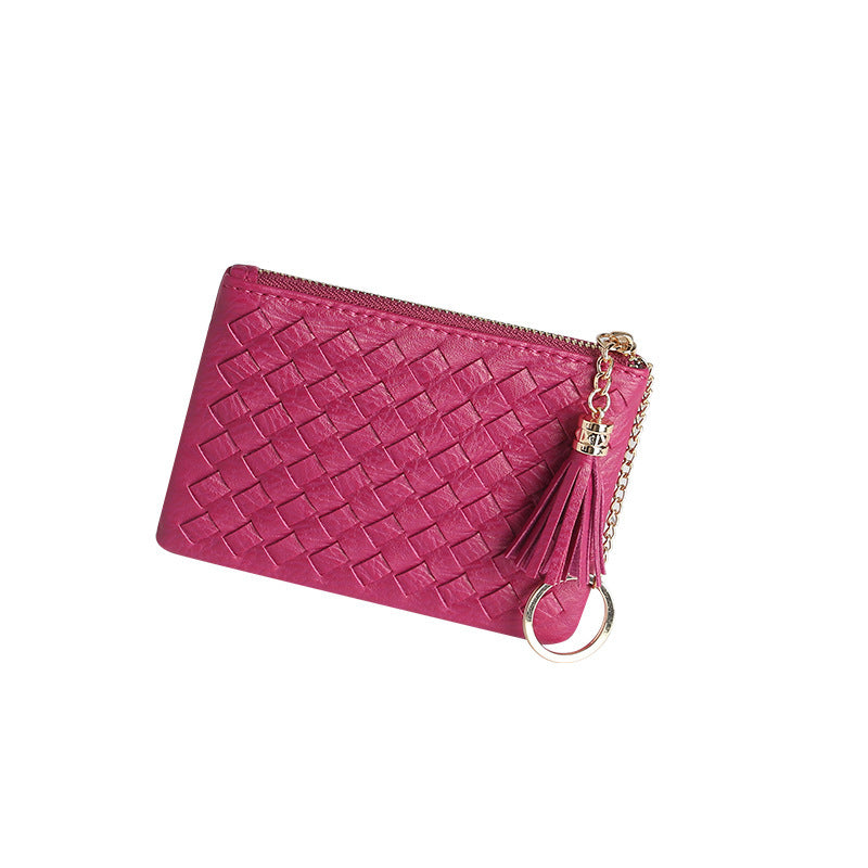 批发定制编织银币零钱包小巧轻便百搭卡包钥匙扣流苏拉链短款钱包