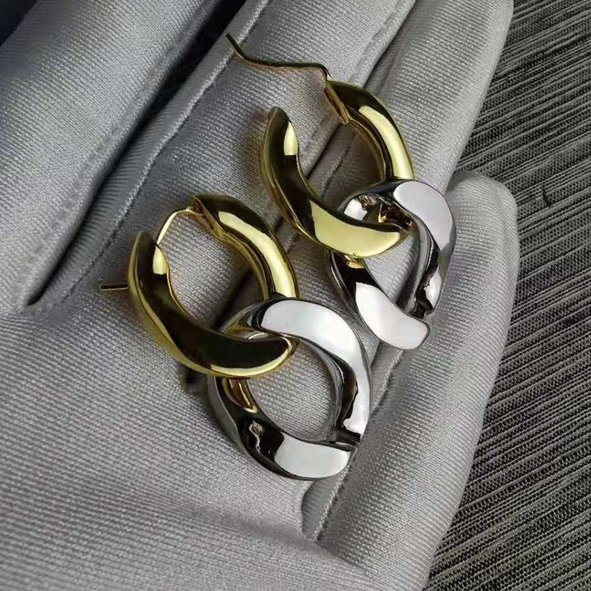 BV家新款耳环女几何链条两色耳饰品高级感个性可拆卸二戴拼色耳钉