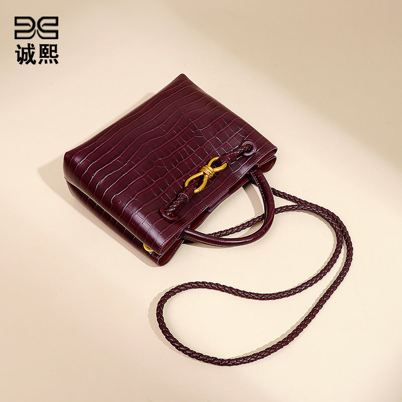 跨境2025新款石头纹手拎女包高级感百搭单肩斜挎包复古休闲托特包