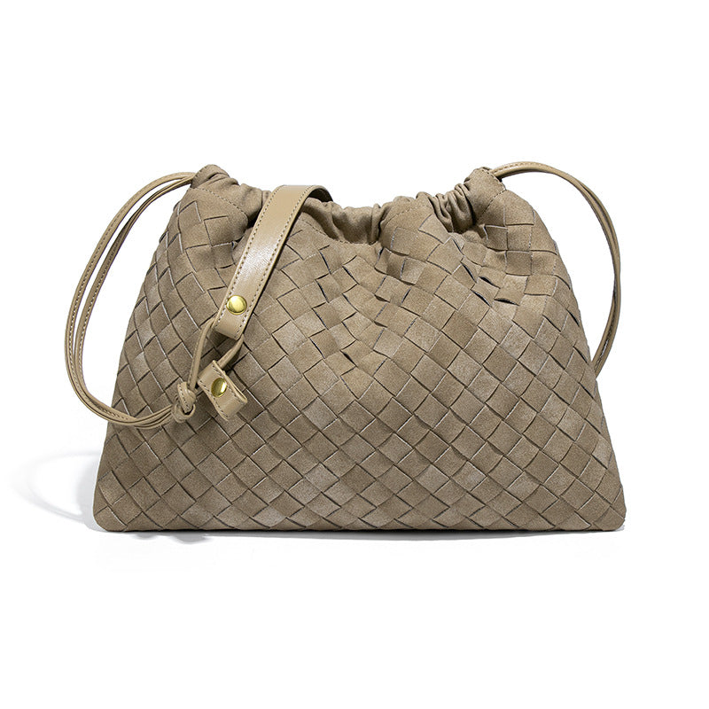 跨境爆款磨砂编织女包2025新款束口云朵包时尚小众单肩斜挎饺子包