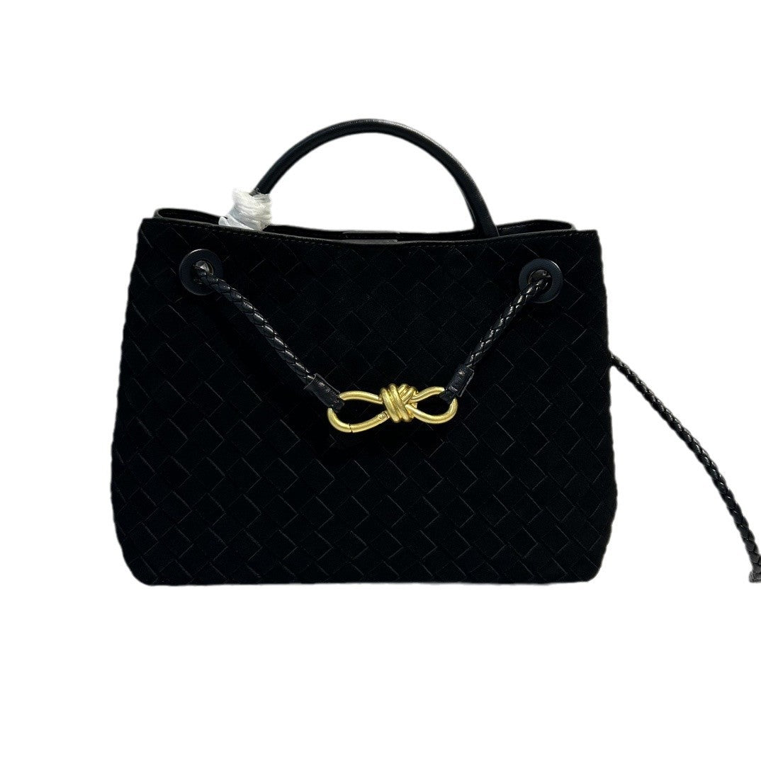 2024新款麂皮绒高级编织蝴蝶结金属绳扣手提斜挎单肩腋下工厂直销