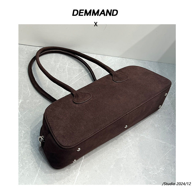 韩国包小姐 手提包复古鹿皮绒拉链式腋下单肩包高级感波士顿包秋