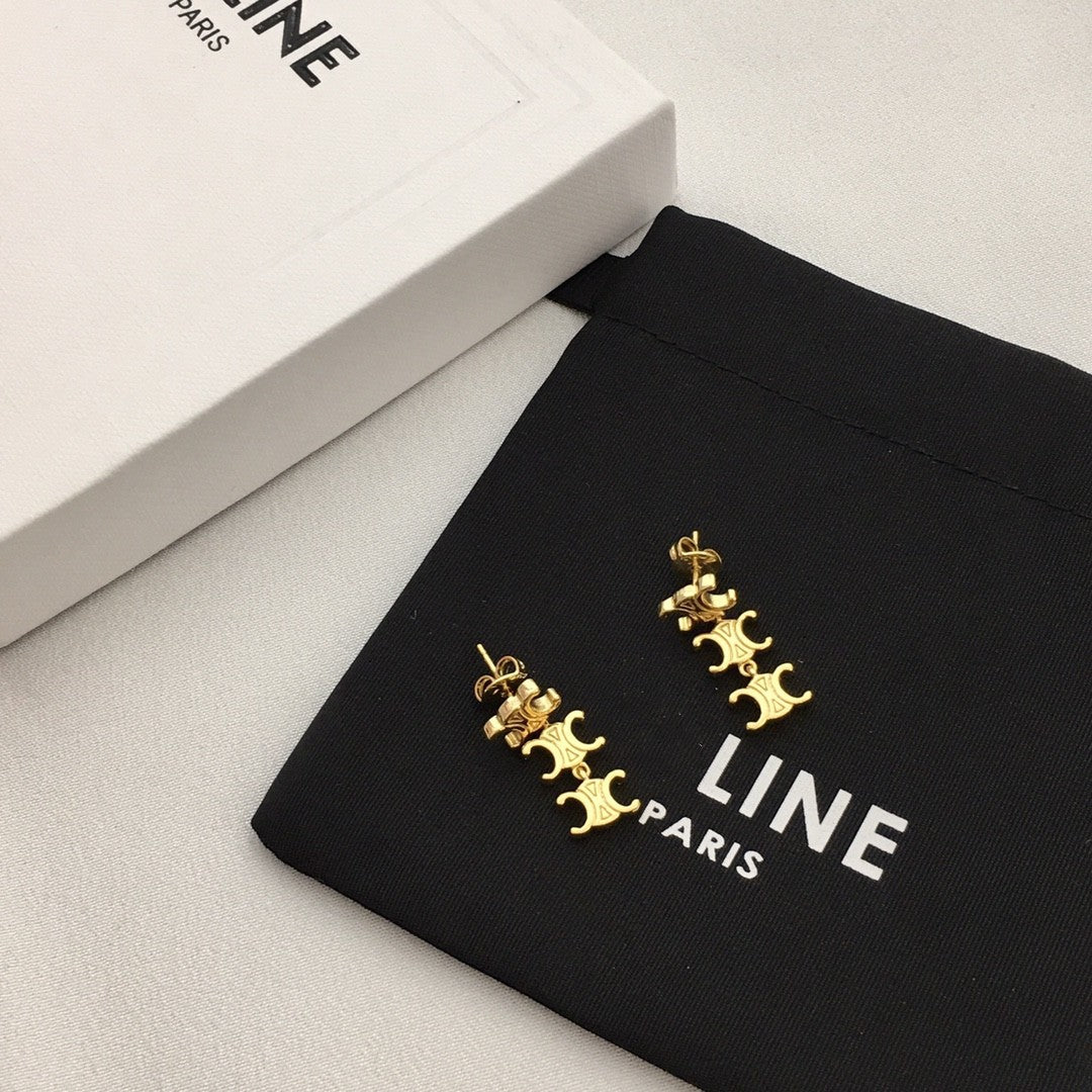 赛林22新款凯旋门吊坠耳钉女气质CEL风浮雕铜镀24K银针几何形耳环