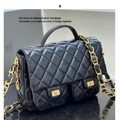 2024新款小香风复古气质邮差包通勤大容量实用链条手提斜跨包女